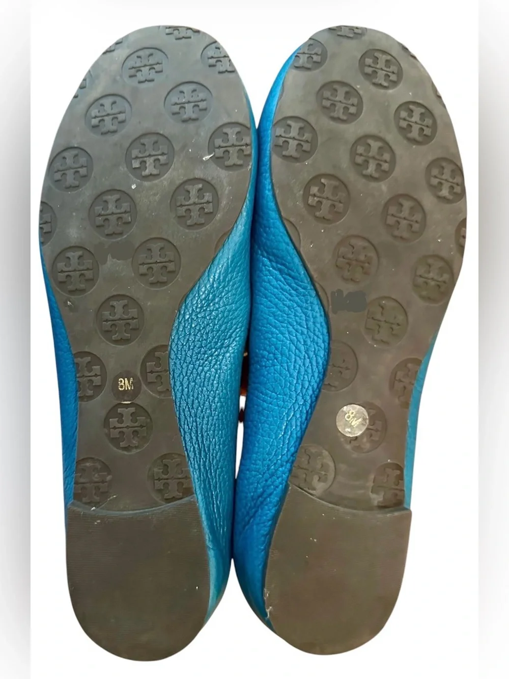 Tory Burch Teal Leather Logo Ballet Flats with Double-T Logo 8